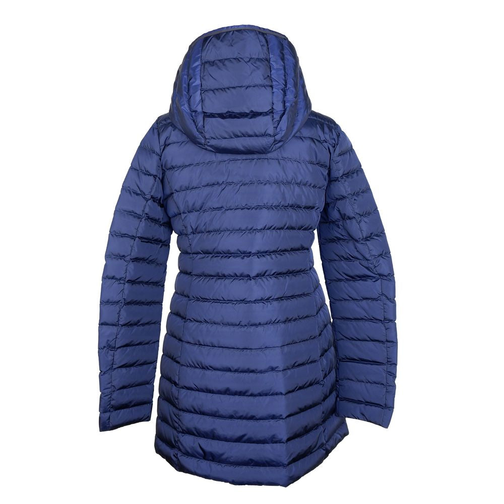 Add Elegant blue down puffer jacket with hood